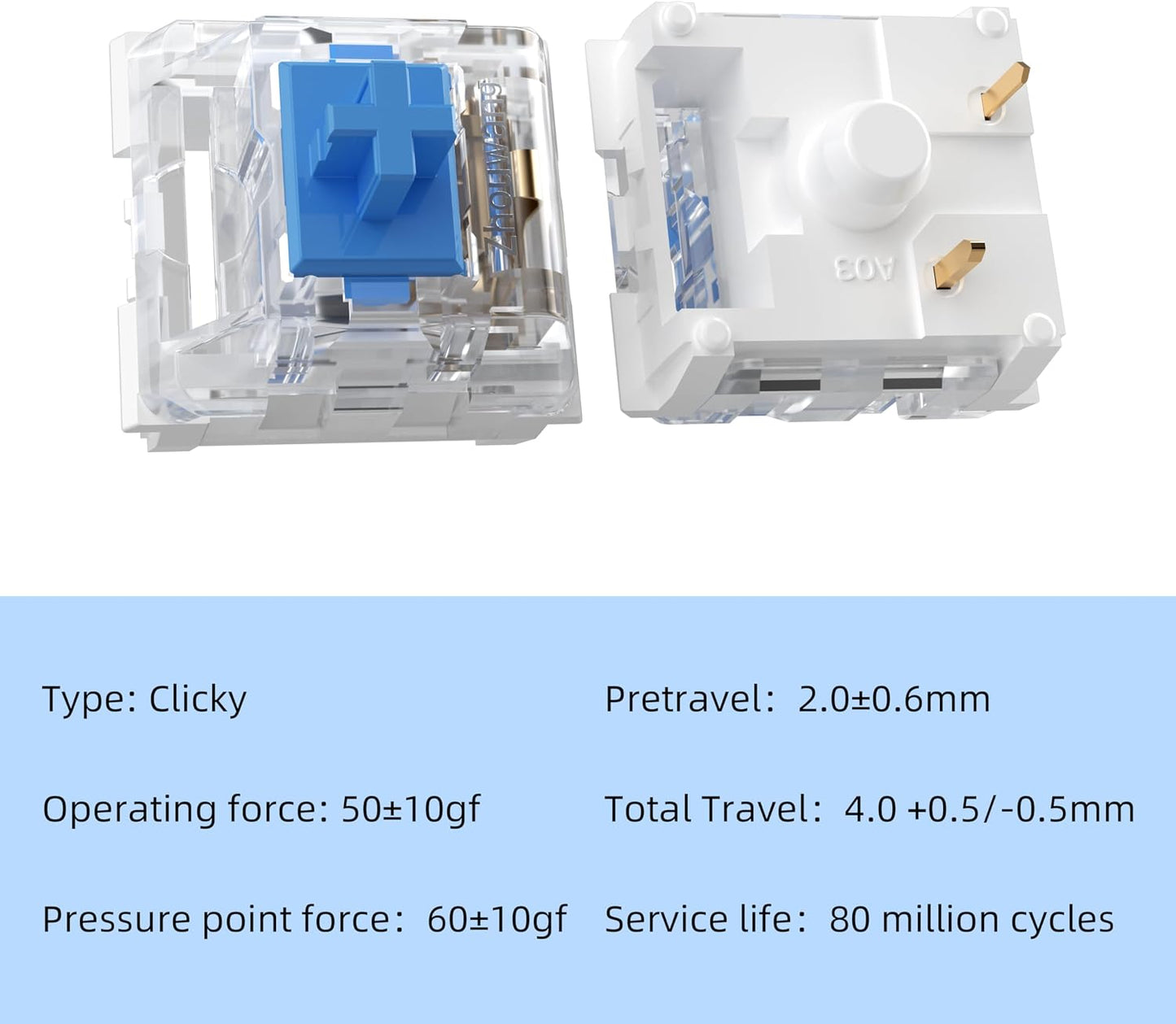 ZhouWang 72PCS Blue Click Switch,Clicker for 3D Prints 、Gaming Keyboards. | Pre-Lubricated,Dustproof and Waterproof Click Switch,Crisp clicking Sound with Strong Tactile Feedback,Keyboard Accessories