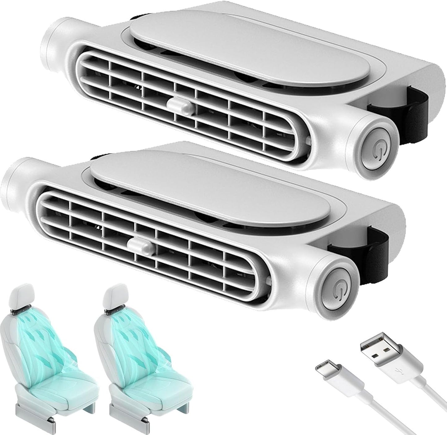 2 Pack Car Seat Fan for Backseat for Kids, Mini Portable Battery Operated Back Seat Baby Quiet Headrest Neck Cooling Fan with 3 Adjustable Wind Speeds All Cars Vehicle RV Truck