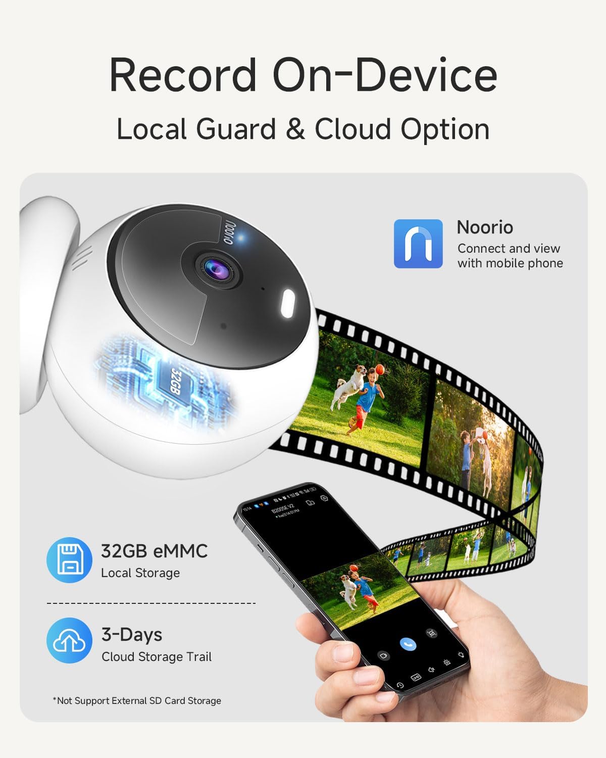 Noorio Magnetic Wireless Security Camera Outdoor, Built-in 32GB Storage