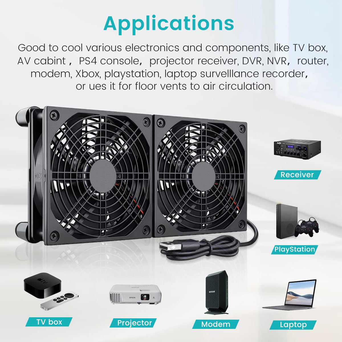 Wathai 240mm Router Cooling Fan for Computer Cooler Small Box 5V USB | USB Powered Multi Speed Electronics Cooling Pad, Modem Receiver TV Box Amplifier Receiver Stand, Small Computer Fans
