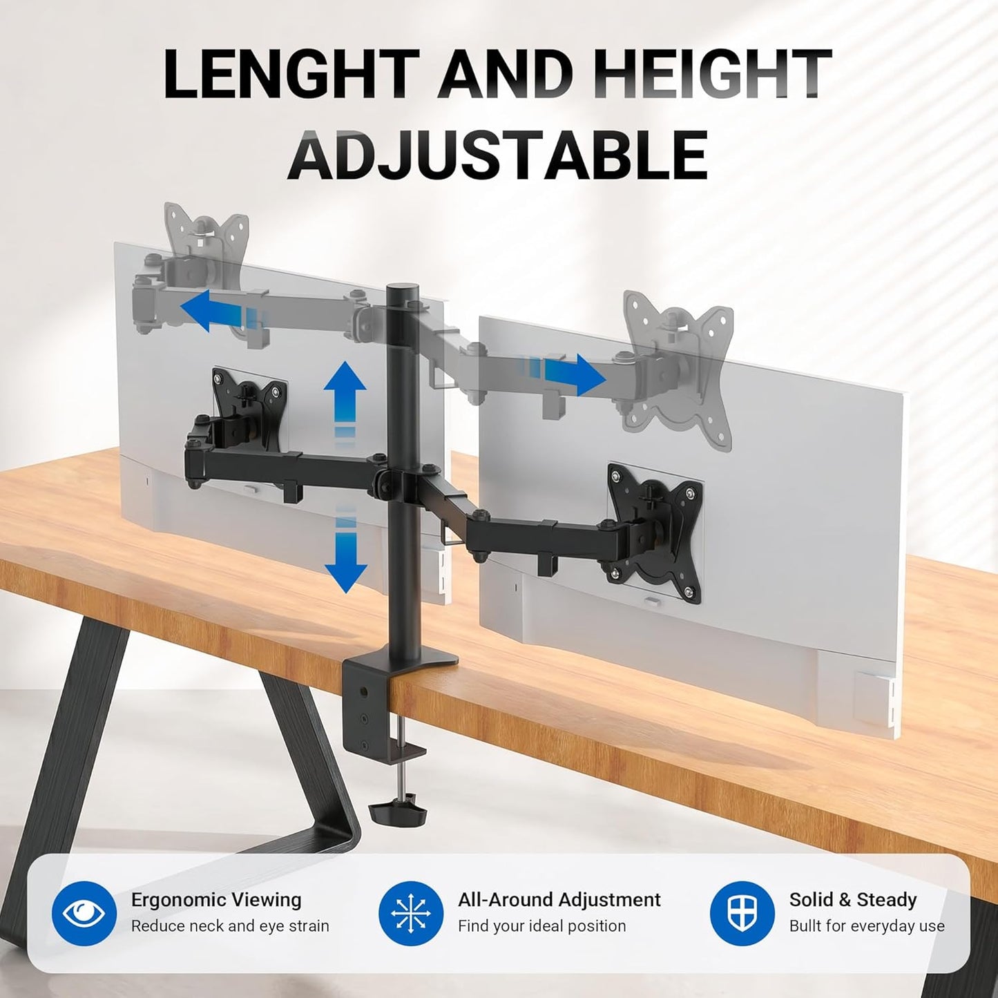 GRIFEMA Monitor Mount for 13-32 in, Dual Monitor Arm, Up to 19.8 Lbs Each | Full Motion Adjustable Height, 360° Rotate, Tilt, Swivel, Easy Install, VESA 75/100 mm, Monitor Stand for Home Office Gaming
