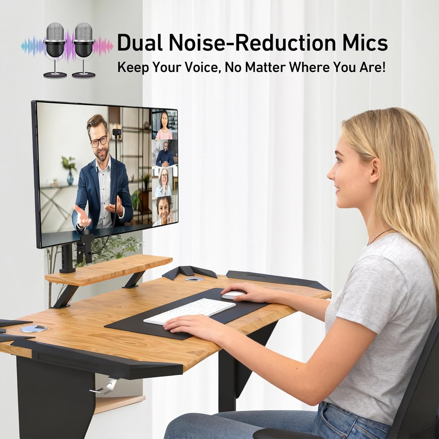 NIVEOLI 4K Center Screen Webcam with Microphone, AutoFocus 4K Middle Screen Webcam USB Type-C/A Adapter, Eye Level Camera Plug&Play (Clamp)