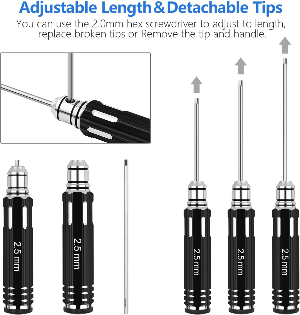 RC Tool Kit,Hex Screwdriver w/3/23",5/64",1/16",0.05",1.5/2.0/2.5/3.0mm | 8 Pcs Hexagon Allen Precision Screwdriver Set Compatible with Traxxas Arrma RC Cars RC Model Car Helicopter