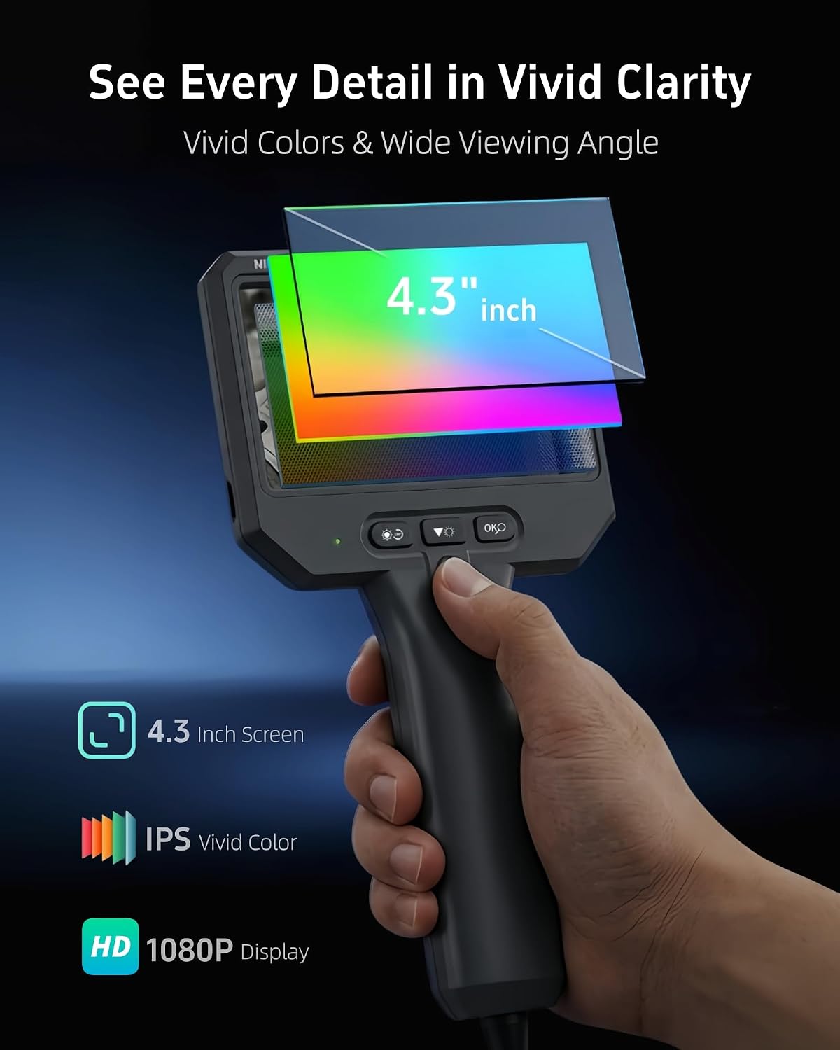 3.9mm Endoscope Camera with Light, 1920P HD Borescope Inspection Cam | 4.3" IPS Screen, 5FT Flexible Cable, IP67 Waterproof, for Engine Automotive Aircraft Wall, Mechanic Tool, Cool Gadget Gift