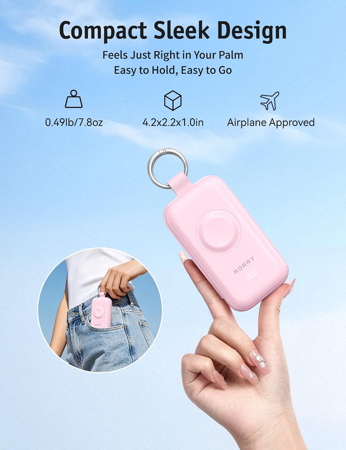 RORRY CharmGo Pro 45W Portable Charger Power Bank 10000mAh Battery Pack | Fast Charging, Built-in Cables, 3-in-1 Keychain Design, for iPhone, Apple Watch, iPad, MacBook, Travel Essential, Pocket Size