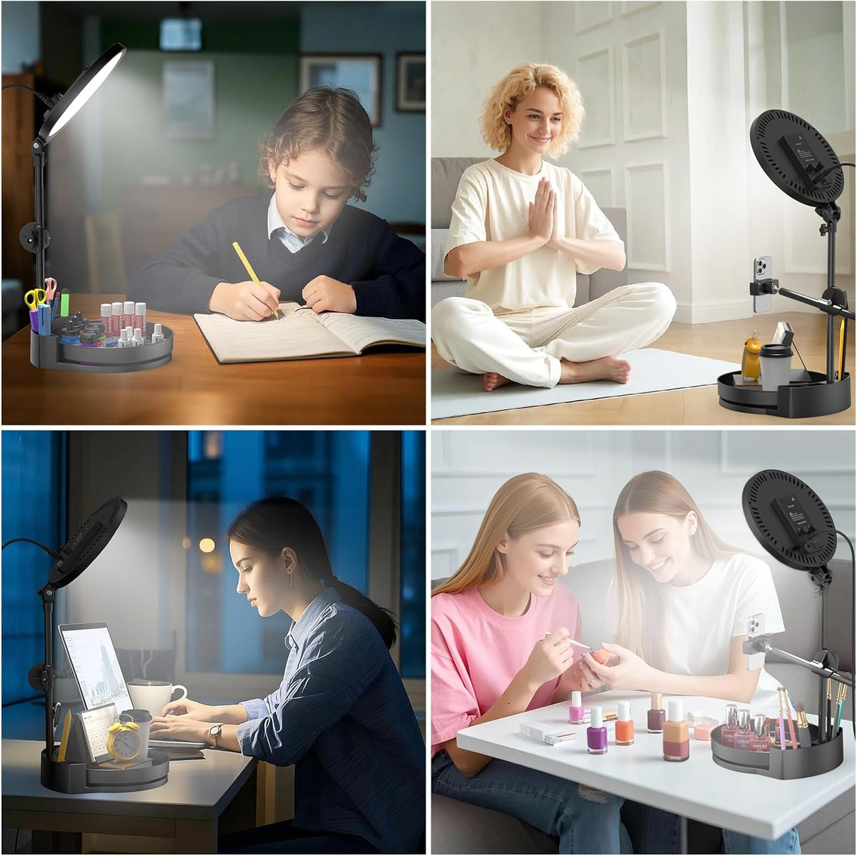 Selfie Light Kit for Desk and Laptop,55W Dimmable Full Screen Ring Light,with Rotating Storage Box,Pen Holder Stand,Phone Holder and Controller (Maya Blue, 10.5)