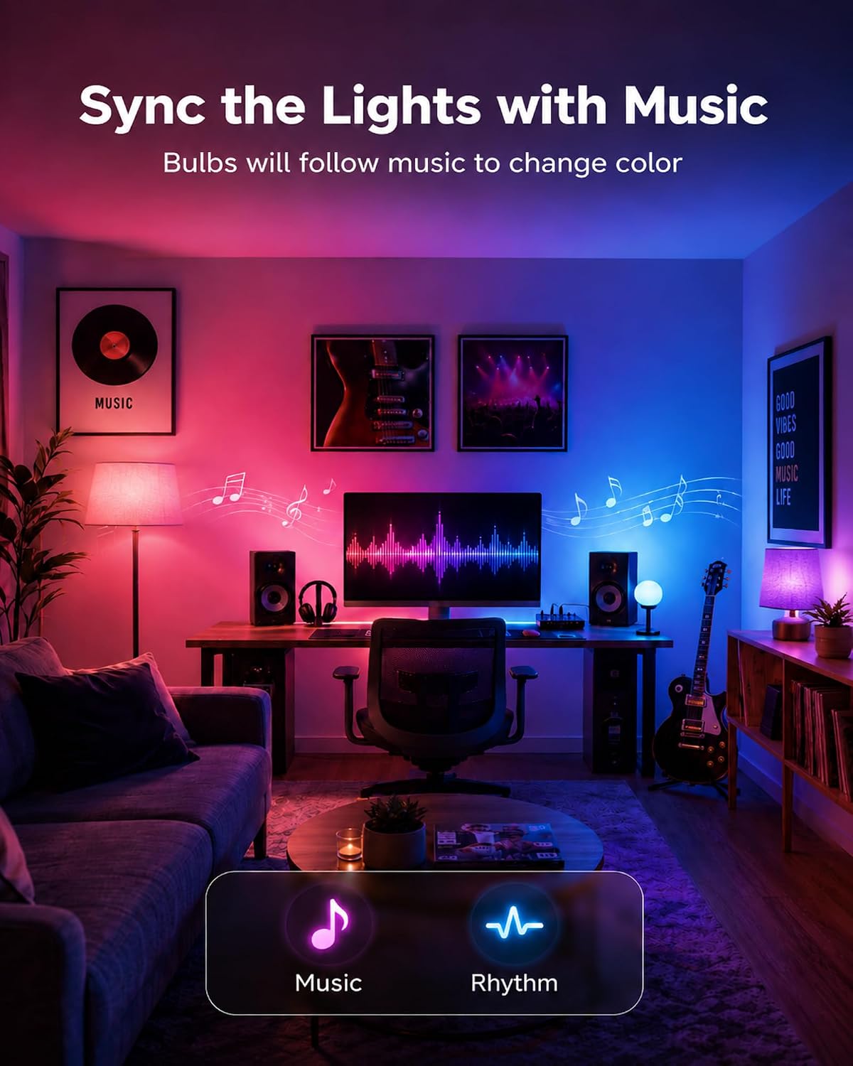 TJOY 4 Pack Smart Light Bulbs, Bluetooth WiFi Led Bulb Work with Alexa &Google Assistant, RGB Color Changing Alexa Bulbs, Music Sync, 2700K-6500K, 9W(60W Equivalent), A19 E26 800LM, 2.4Ghz WiFi only