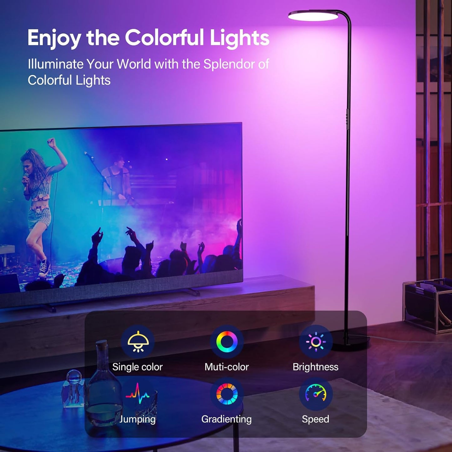 RGB Floor Lamp, 36W Bright LED Standing Lamp, Stepless Dimming Color Changing Torchiere Floor Lamps with Remote, 350°Rotating Modern Tall Floor Lamp for Living Room, Gaming Room