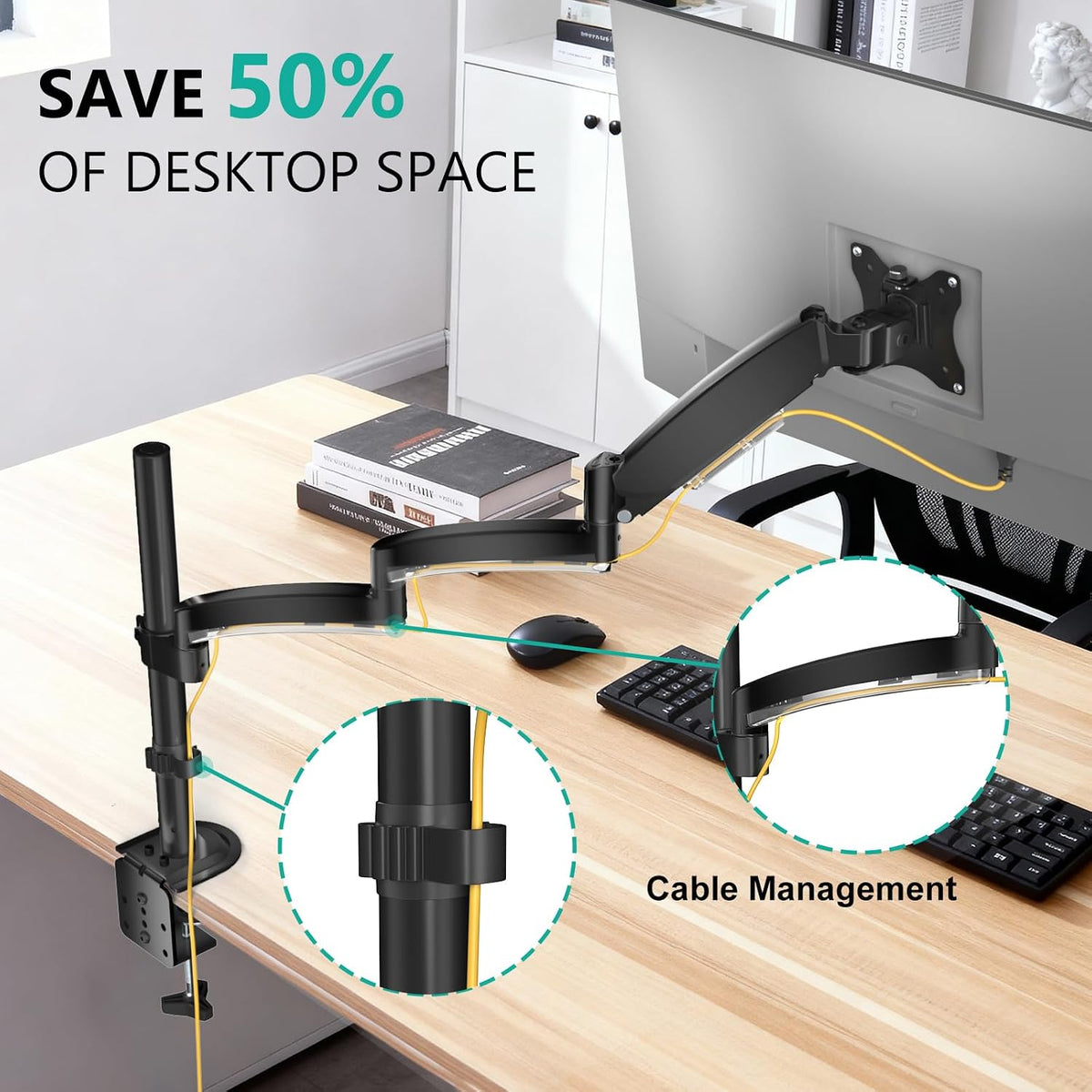 WALI Extra Long Single Monitor Arm for 13-32 inch Screens, up to 19.8 lbs