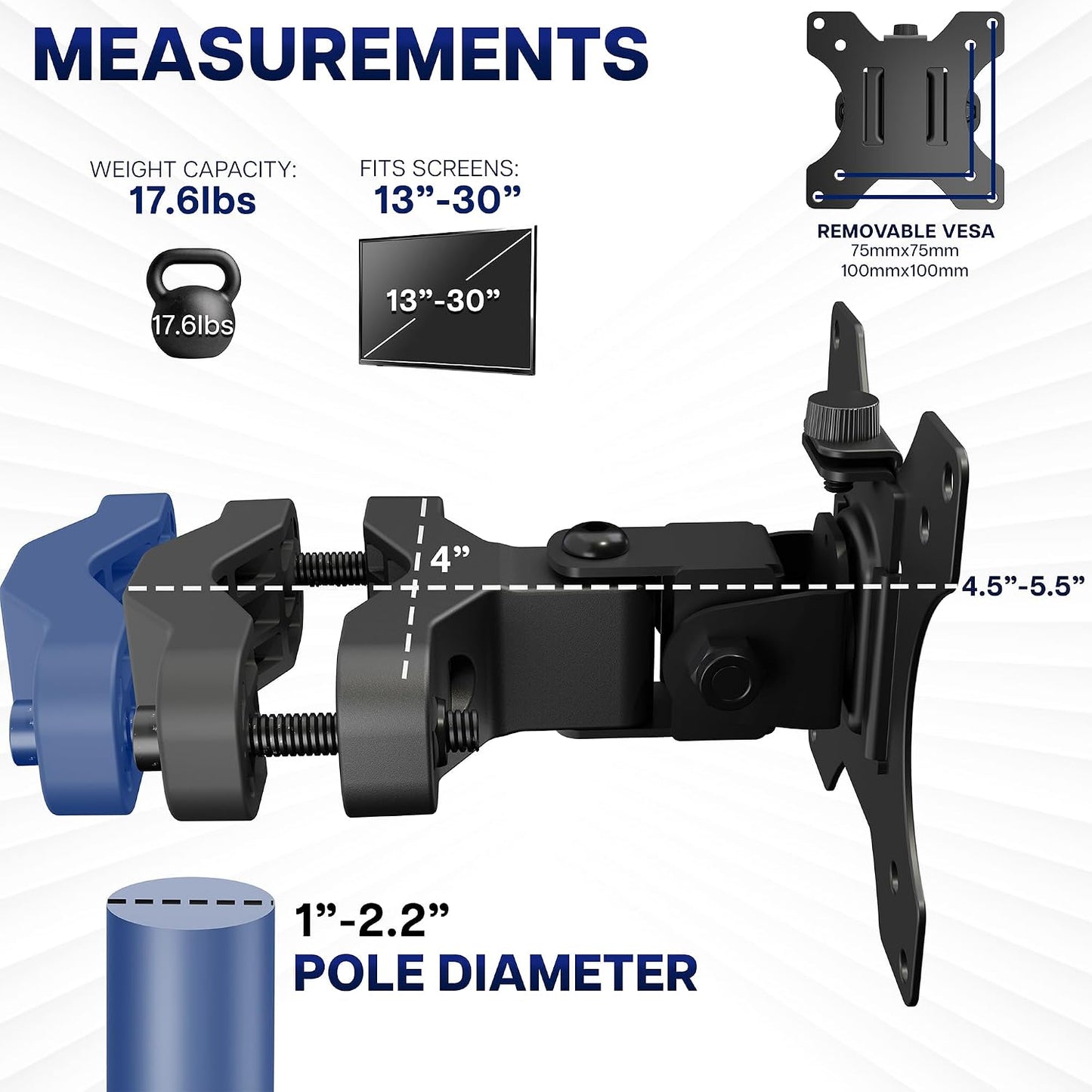VIVO Steel Universal Bracket Pole Mount with Removable 75mm and 100mm VESA Plate, Fits up to 30 inch Screens, Black, MOUNT-POLE01 | Universal, Heavy Duty Steel Design, Full Motion VESA Monitor Mount, Removable 75mm and 100mm VESA Plate