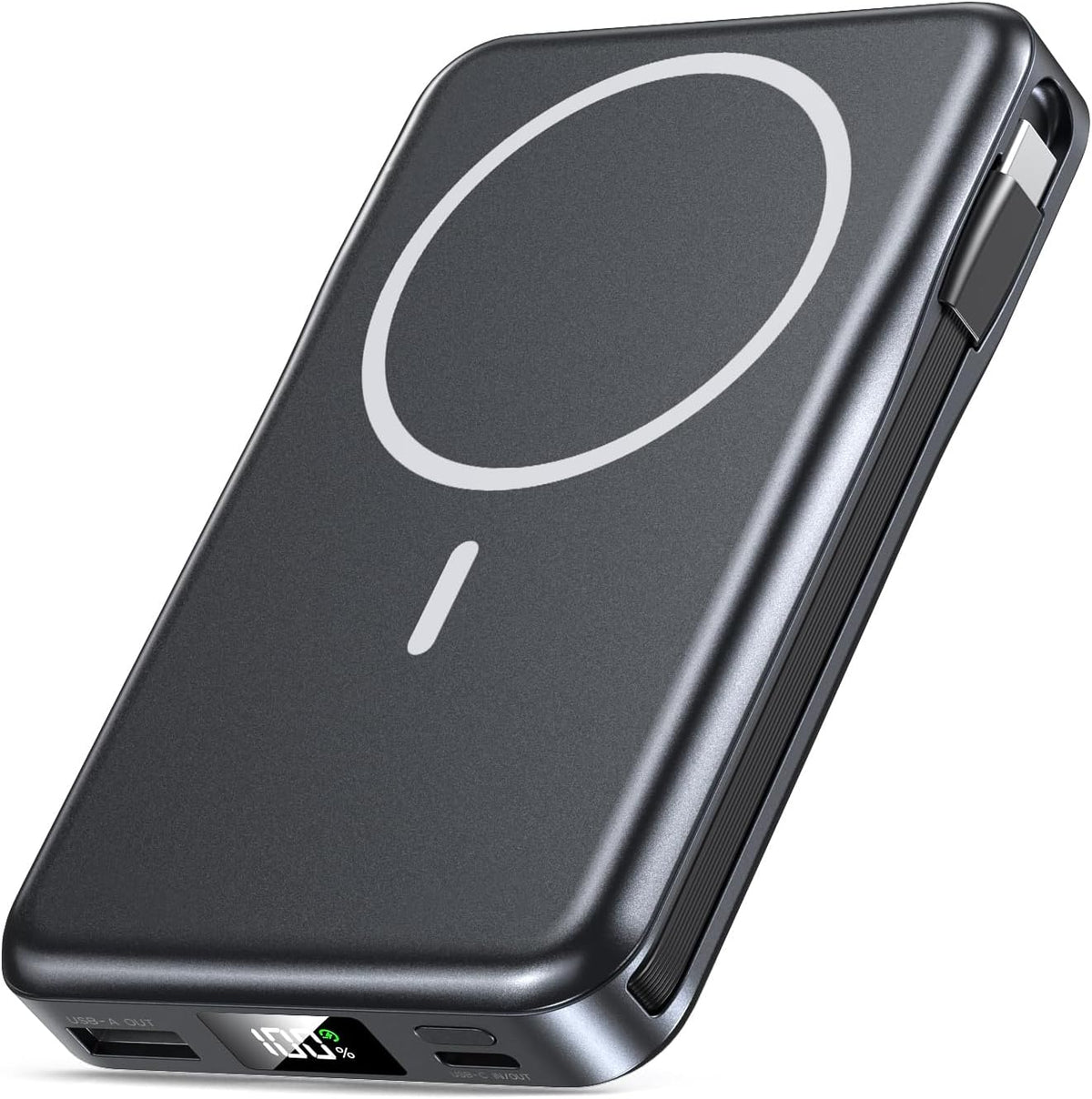 Magnetic Portable Charger 10000mAh, 20W Power Bank with Built in Cable | 20W Fast Charging for Magsafe Battery Pack with LED Display, Travel Essential for iPhone 17/16/15/14/13/12 Pro/Pro Max-Black