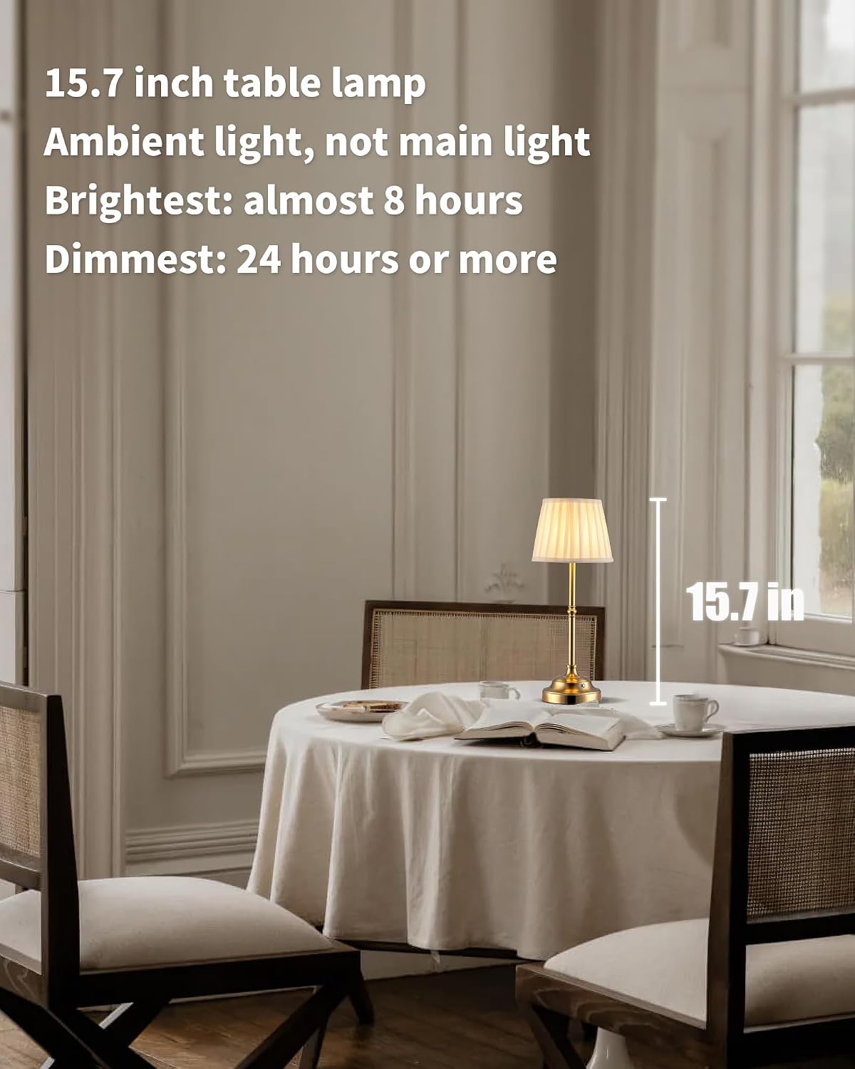 KDG Gold Cordless Portable LED Table Lamp, Beige Fabric Shade Desk Lamp | 4000mAh Rechargeable Battery Powered Lighting, Dimmable Light for Dining Room, Bedroom, Bedside, Night Light, Balcony
