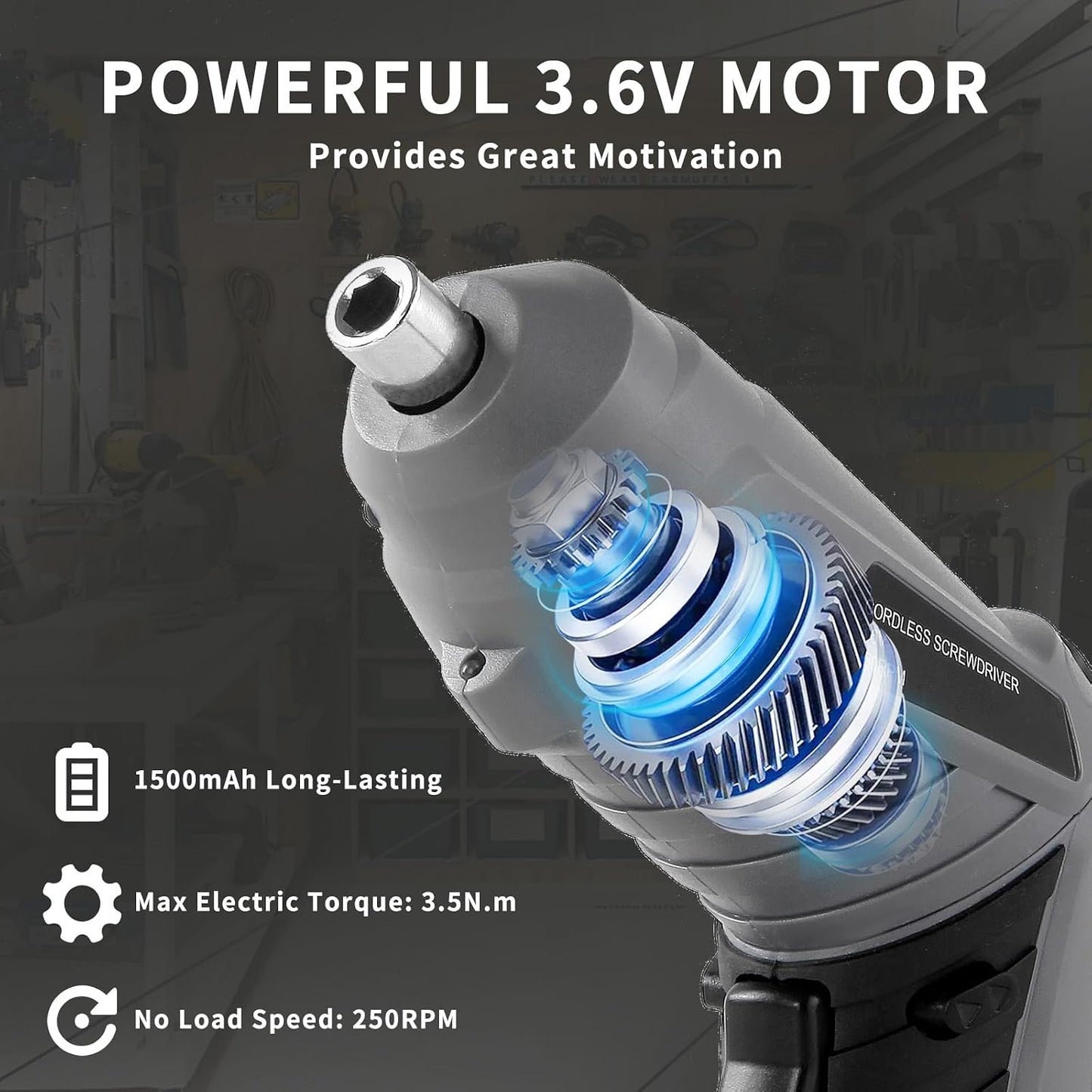 Cordless Electric Screwdriver 3.6V Rechargeable 3.5N.M of Torque 1/4" Chuck | 43pcs Screw Drill Set LED Light for Furniture Assembly, Repairing in Home, Office and Workplace