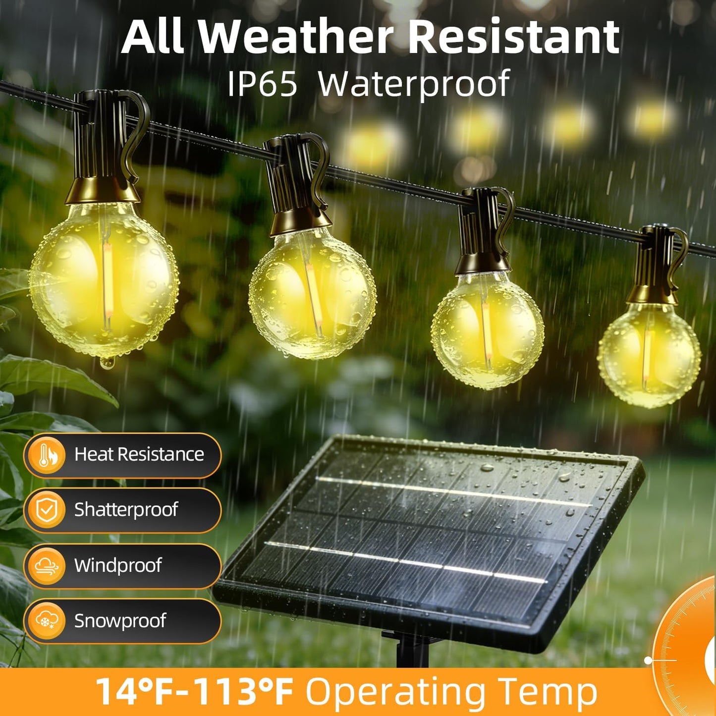 100FT Solar Lights Outdoor Waterproof: G40 30M Shatterproof Bulbs Patio Lights - Solar Powered Remote Control 3 Light Modes Dimmable Solar Light - Camping Backyard Garden Deck Outside Yard