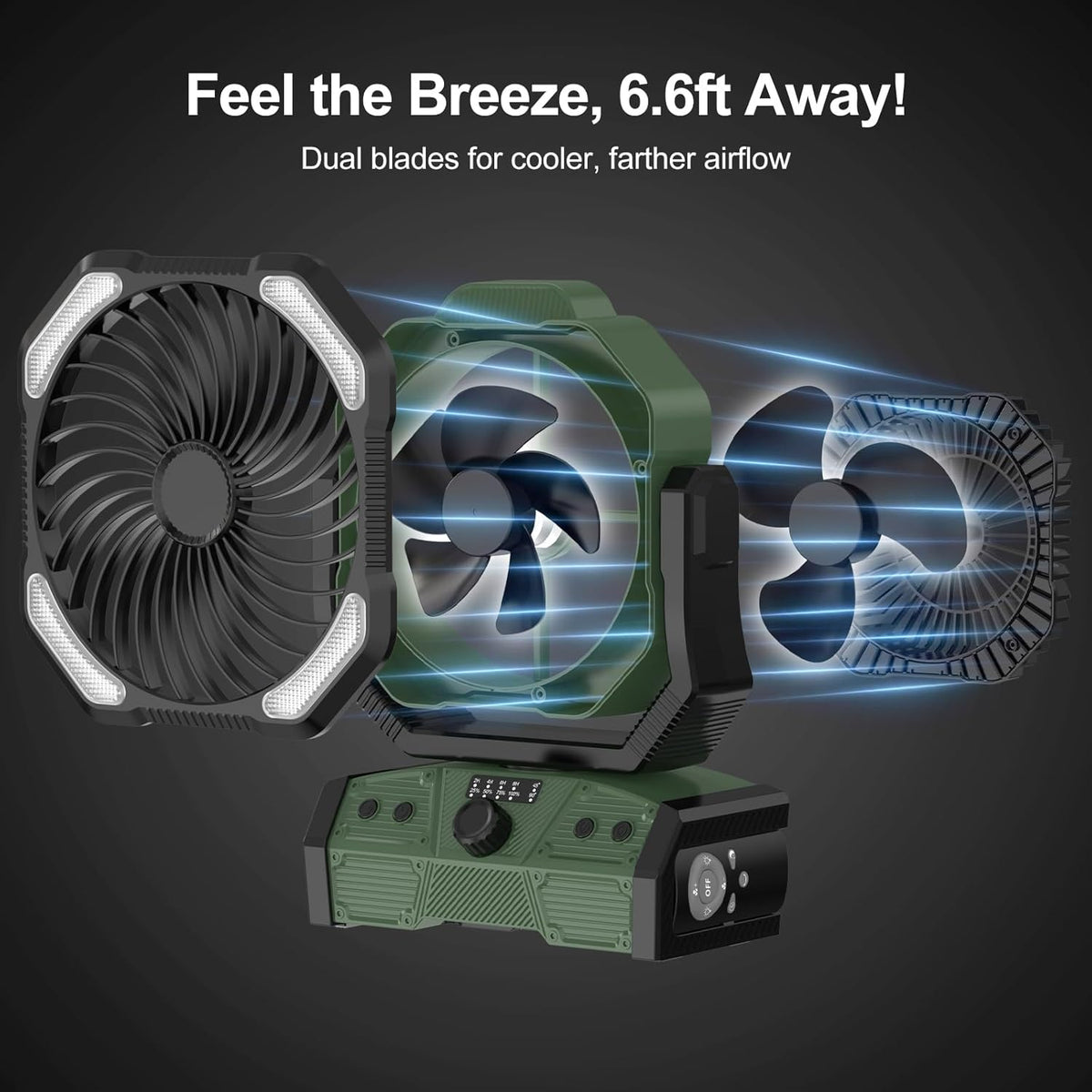 Odoland 40000mAh Camping Fan with Lantern, Battery Operated Oscillating Fan | Desk Fan with Remote & Hook, Rechargeable Outdoor Tent Fan with Timer for Hurricane Power Outage Travel Jobsite RV, Green