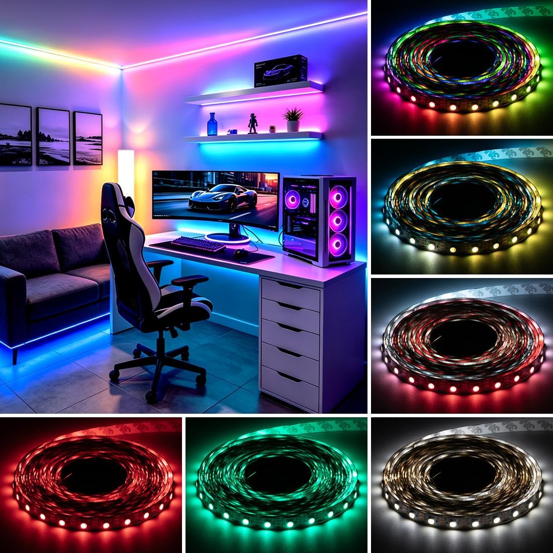 BTF-LIGHTING RGBW RGB+Natural White SK6812 (Similar WS2812B) 4 Colors in 1 LED Strip Individually Addressable 16.4ft 60Pixel/m 300LED UL Listed IP30 DC5V White PCB (No Adapter or Controller)