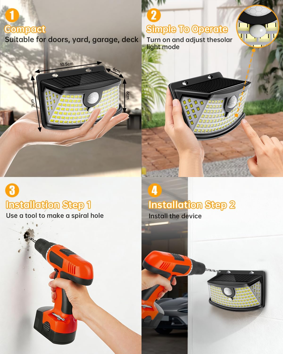Aootek Solar Motion Sensor Lights Outdoor 120 LEDs, Black, 4 Pack