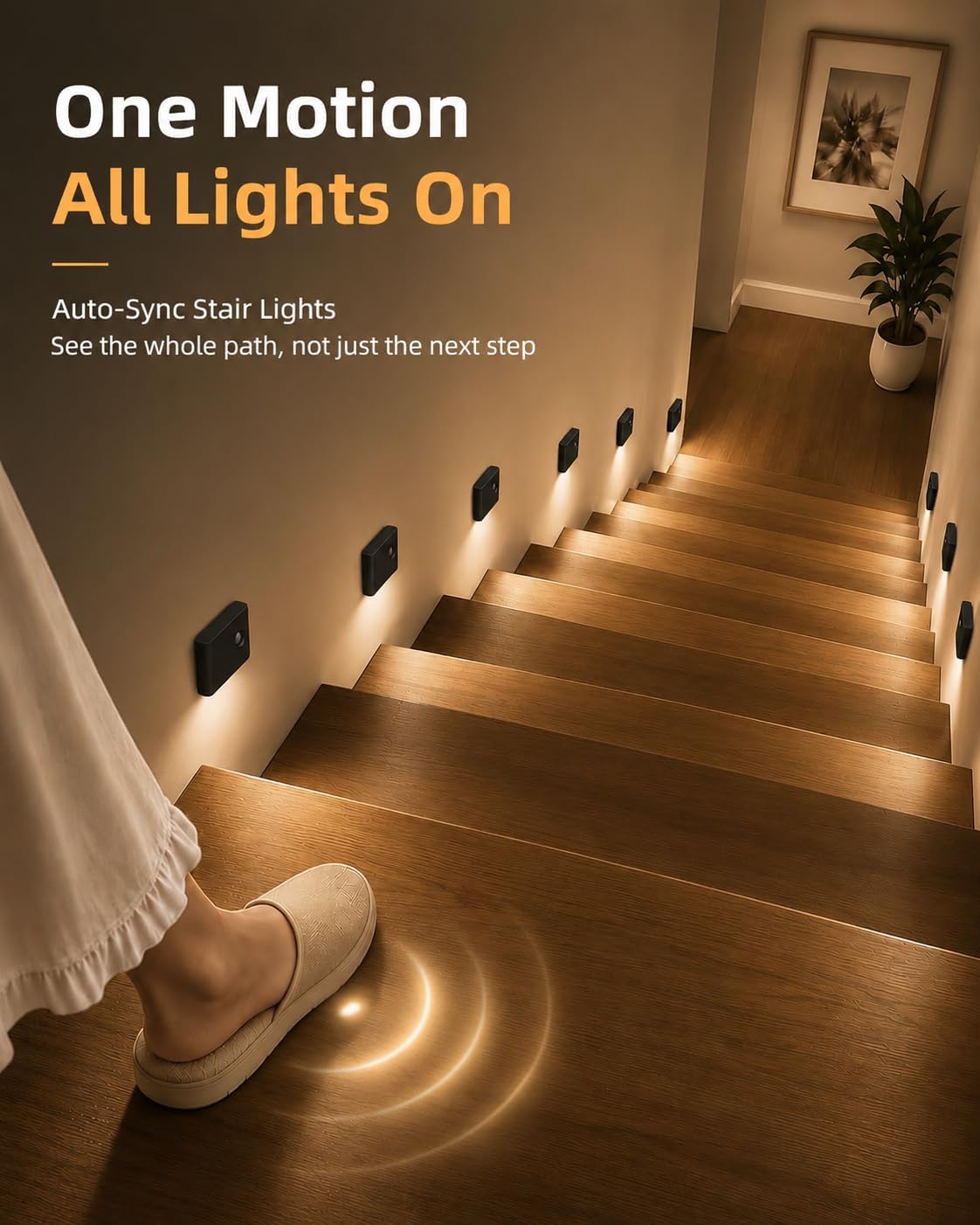 EZVALO 3 Pack Motion Sensor Night Lights, Sync LED Stair Lights Indoor, 1500mAh Rechargeable, Magnetic & Dimmable, 3000K Soft White, Portable Nightlight for Hallway, Stairs, Bathroom, Bedroom (Black)