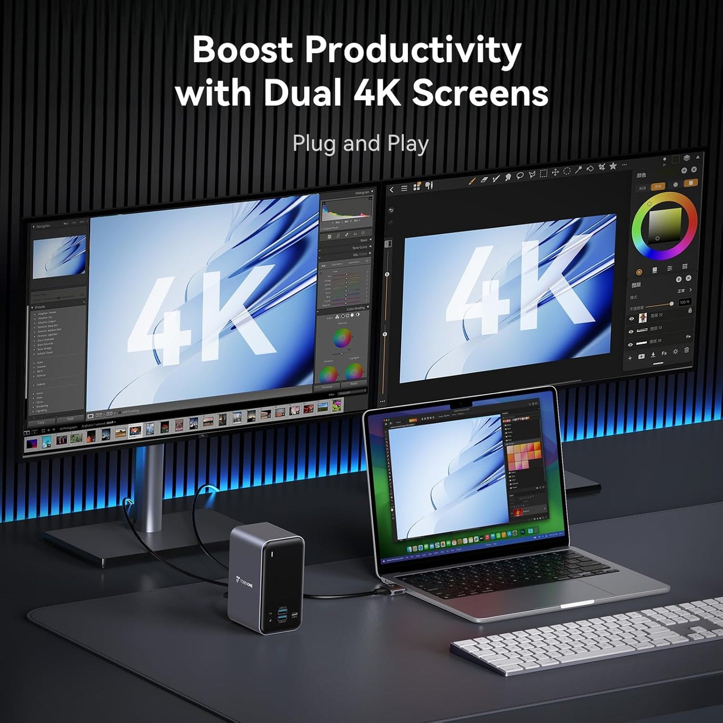 TobenONE 16-in-2 MacBook Docking Station Dual 4K@60Hz, 7 USB, 2 HDMI | 100W PD Fast Charging, Gigabit Ethernet,Plug-and-Play, for Creative Professionals &Remote Workers/MacBook Owners (2016-2026)