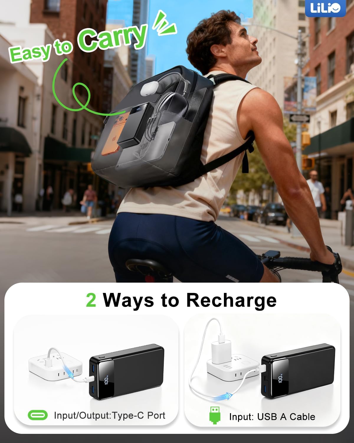 LILIO 60000mAh Portable Charger, 22.5W Fast Charging with 3 in 1 Cable | Charges 5 Devices, LED Display, Fits Camping, Road Trips, Hiking, Emergencies, for iPhone 17-12/Samsung/Android/iPad