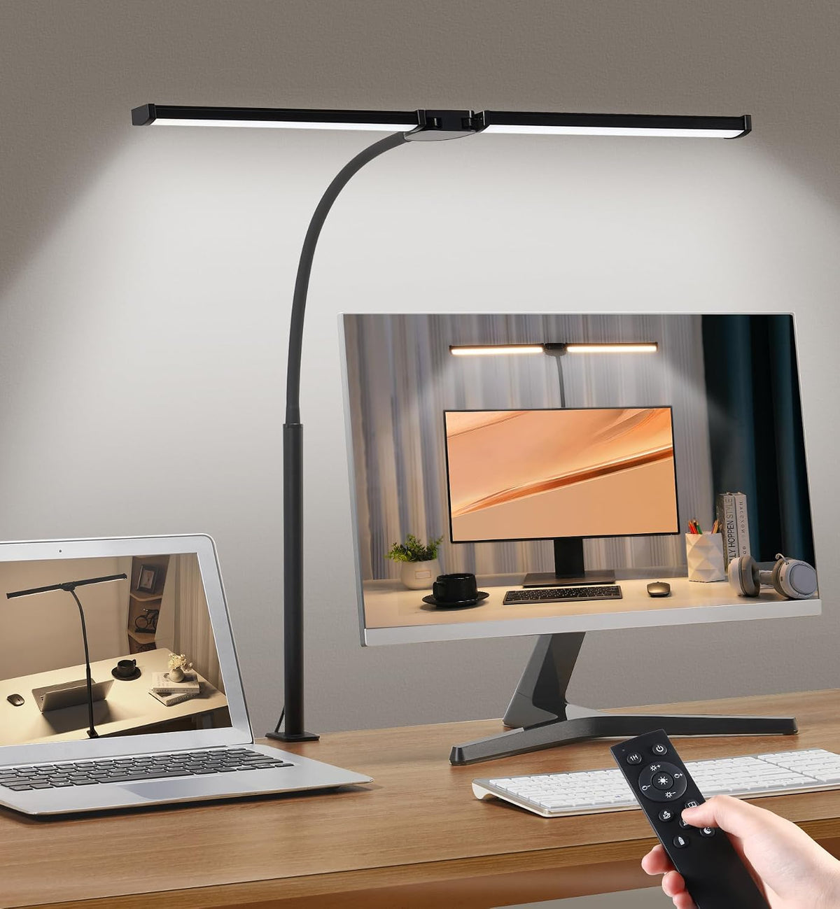Motumen Led Desk Lamp for Home Office, Eye-Care Desk Light Clamp, White