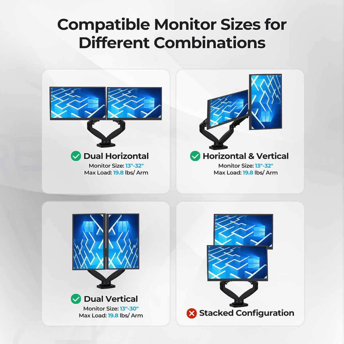Dual 24-27 Inches Monitors Mount Arms for Desk
