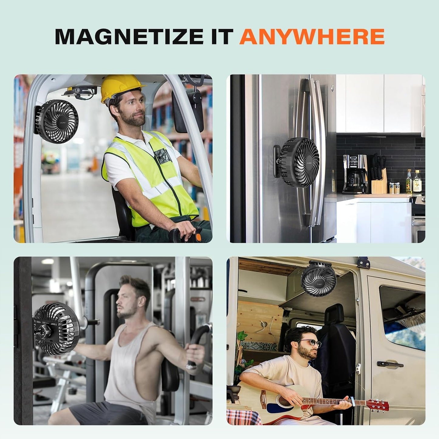 A2C Golf Cart Fan Rechargeable Magnetic Base Battery Operated Portable Fan | 3 Speeds, 4000 RPM Strong Airflow for Yamaha, EZGO, Club Car 360° Rotatable Golf Cart Accessories Gifts for Men, Dad, Husband