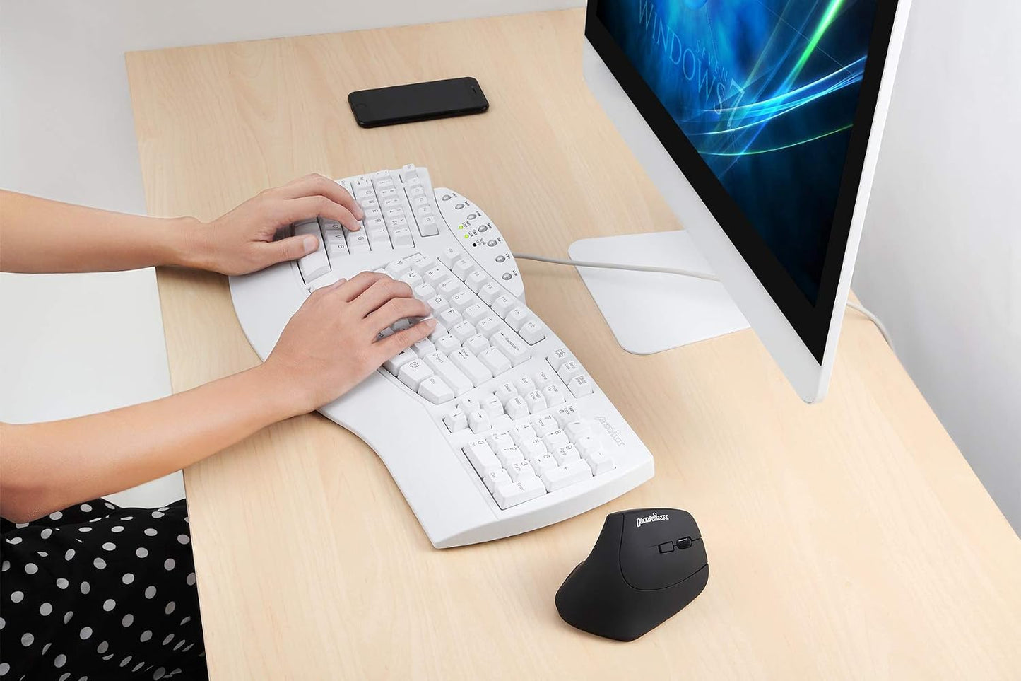 Perixx PERIBOARD-512W Periboard-512 Ergonomic Split Keyboard - Natural Ergonomic Design - White - Bulky Size 19.09"X9.29"X1.73", US English Layout