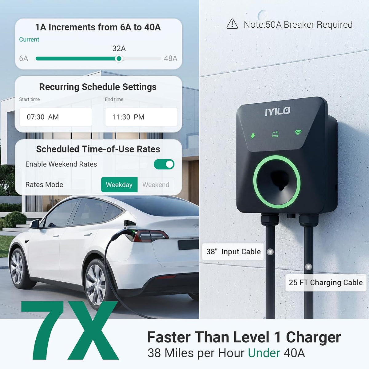 Level 2 EV Charger for Tesla, 40Amp/9.6KW, UL 2594/ETL/Energy Star