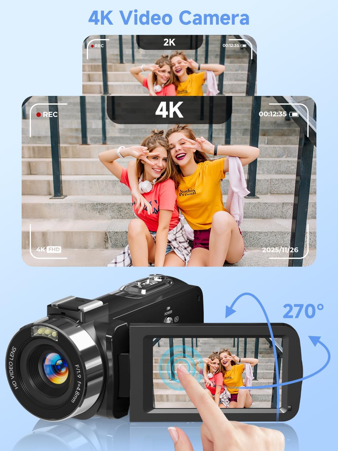 4K Video Camera Camcorder with 64GB SD Card, 56MP WiFi Vlogging Camera for YouTube, IR Night Vision, 3.0" Touch Screen, 18X Zoom, Webcam & Remote, Black