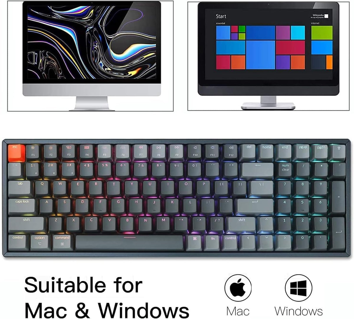 Keychron K4 Wireless Bluetooth/USB Wired Gaming Mechanical Keyboard, Compact 100 Keys 96% Layout RGB LED Backlit Gateron G Pro Blue Switch N-Key Rollover, Aluminum Frame for Mac Windows, Version 2