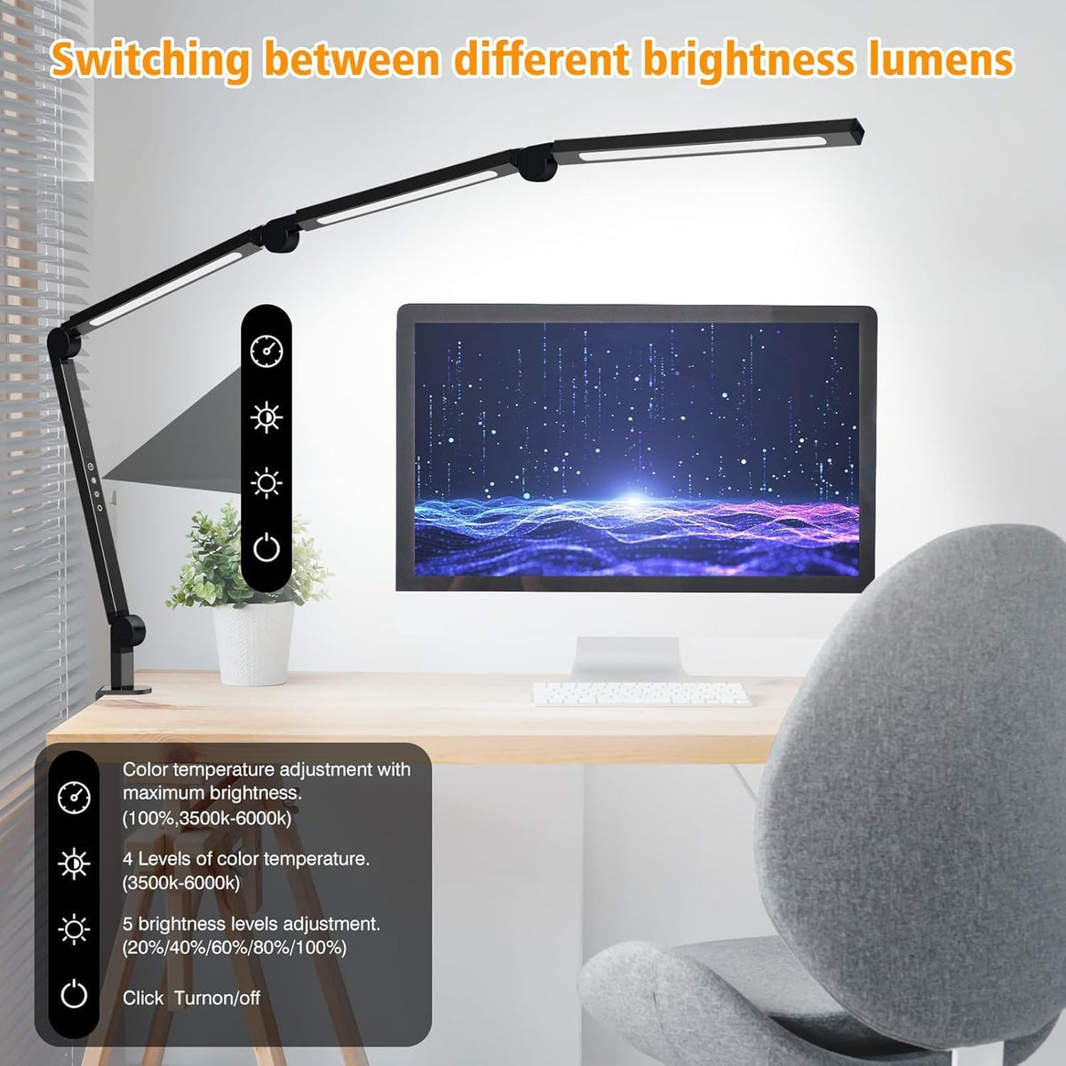 AILBTON Bright LED Desk Lamp with Clamp,Eye Caring Architect Led Desk Lights with Adjustable Swing Arm for Office Home,Dimming and Tempering Led Table Light