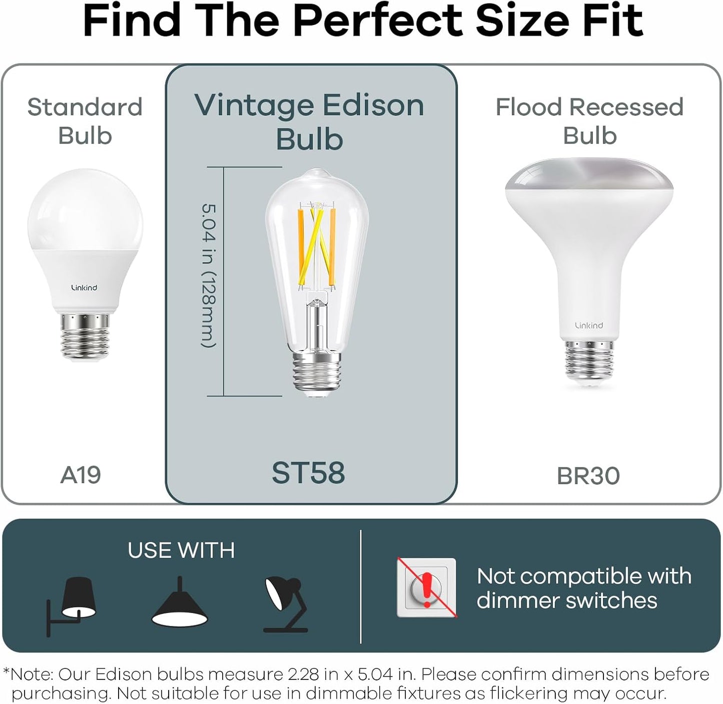 Linkind Smart Edison Light Bulb, ST19 (58) Vintage Bulb, 4 Pack with Remote | Work with Alexa/Google Home, 2700K-6500K Warm White to Daylight LED Filament Bulb, Smart Dimming, WiFi E26 Bulb 8W 60W 800LM