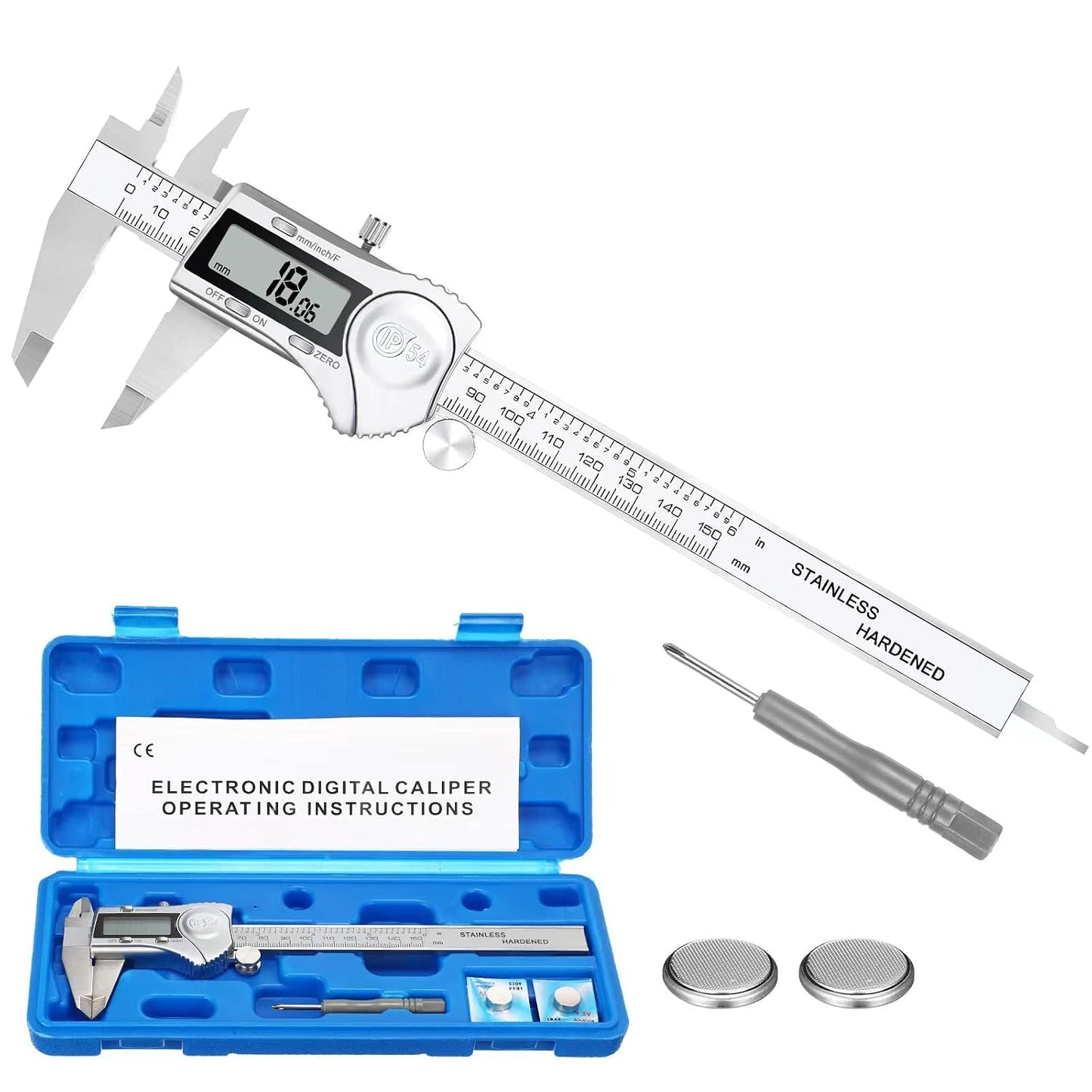 Electronic Digital Calipers, inch and Millimeter Conversion,LCD Screen displays 0-6" Caliper Measuring Tool, Automatic Shutdown, Suitable for DIY/Jewelry Measurement (150mm inch/mm/Fraction)
