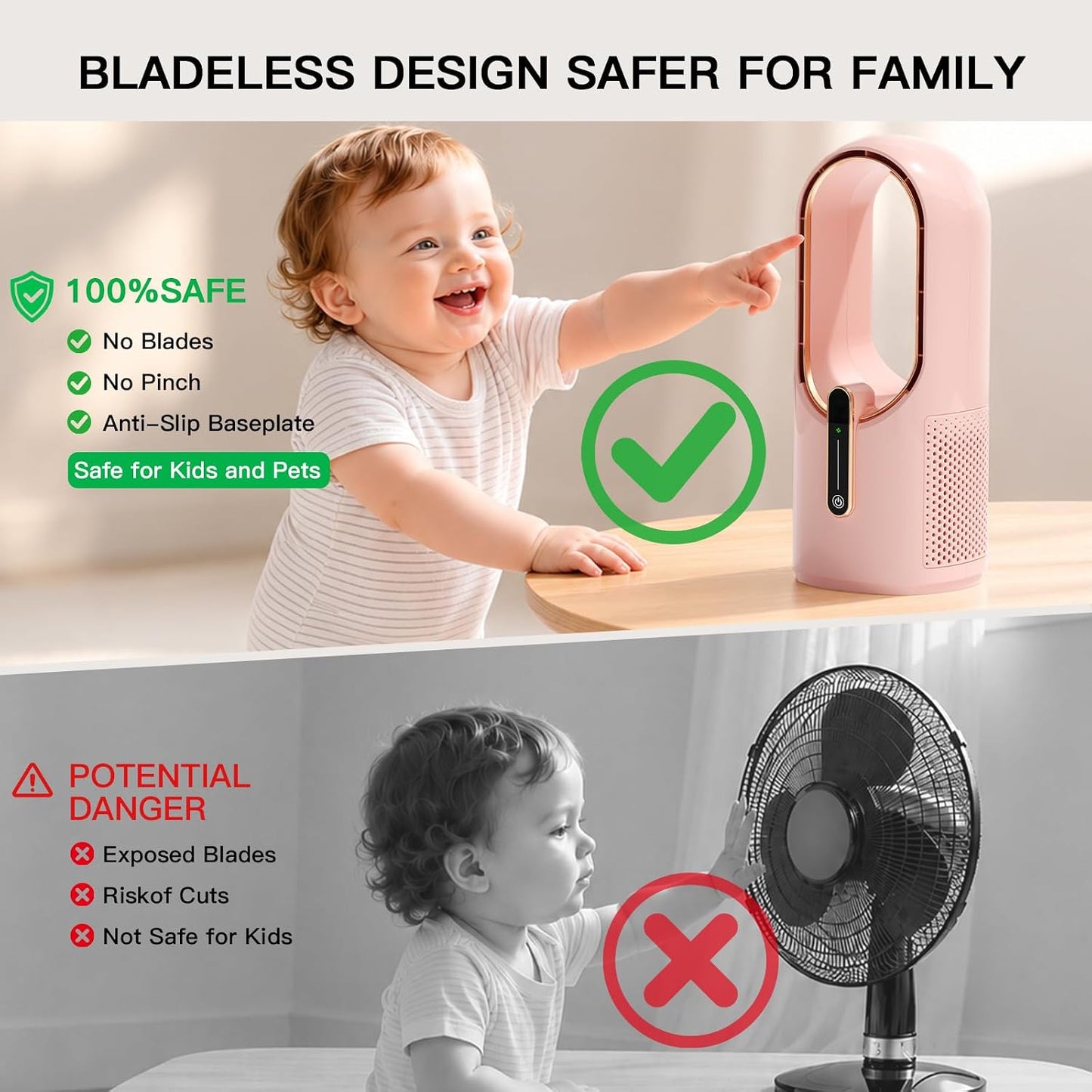 KONSIDEN Desk Fan Bladeless, 11.8 Inch Office Fan Small, Quiet, 3 Speed Adjustment, Touch Control, Easy to Clean, Desk Fans Small Quiet, Ideal for Office, Living Room, Bedroom