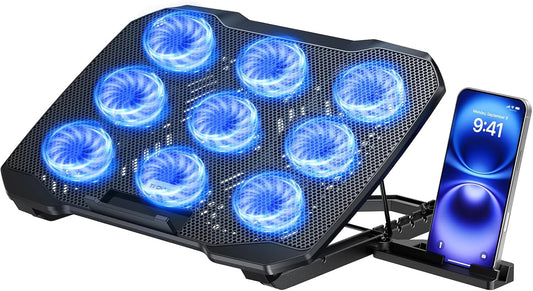 TECKNET Laptop Cooling Pad with Phone Stand, Laptop Cooler for 12-17.3 Inch | Stepless Speed Control to 2600 RPM, 360° All-Around Cooling, Whisper-Quiet Design, 5-Level Heights, Dual USB Ports