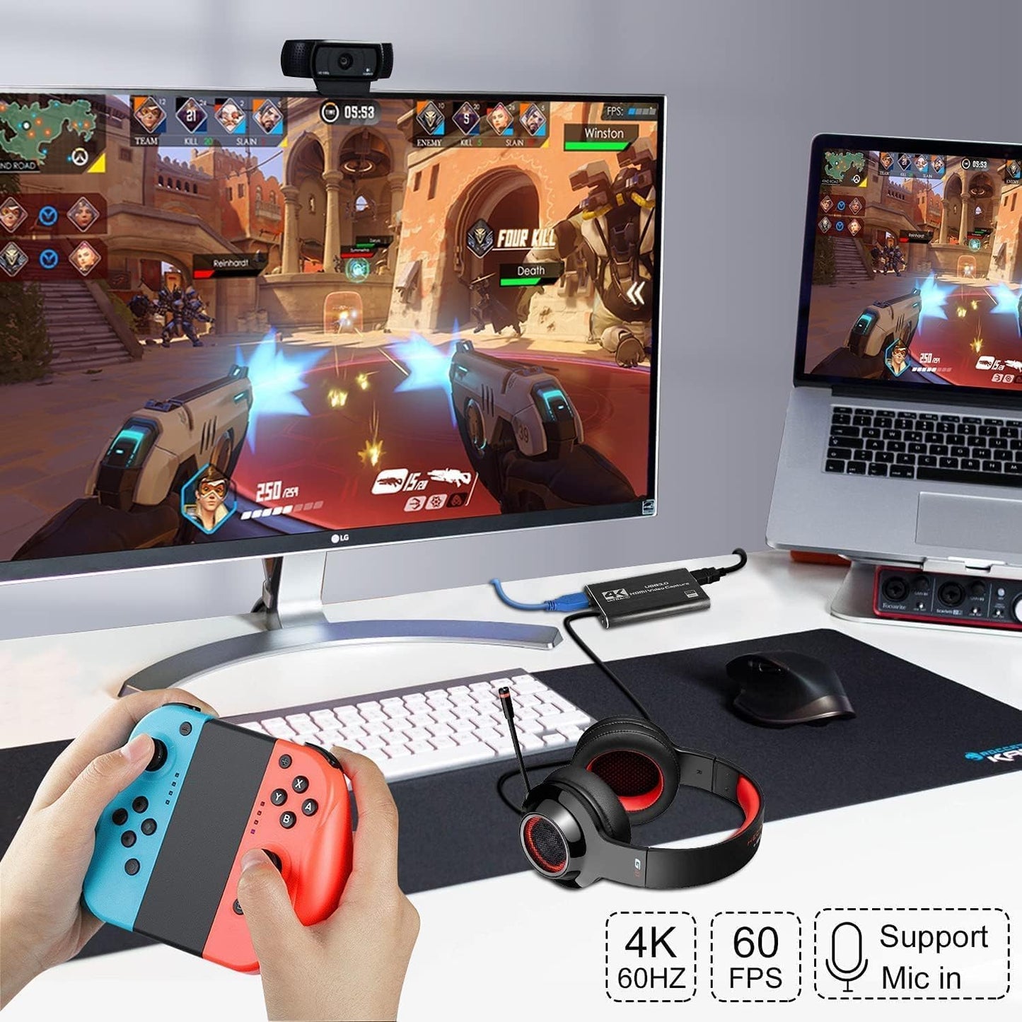 Video Capture Card, 4K HDMI Video Capture, USB 3.0 Game Capture Card, Video Capture Device Full HD 1080p 60FPS for Live Streaming, Work with PS4/PS5/Xbox/PC/Mac Linux Android Windows 10/11