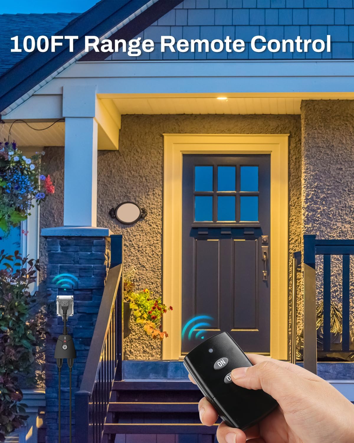 HBN Remote Control Outlets Outdoor Waterproof Indoor Wireless Light Switch | 3-Prong Dual Plugs In On Off Remote Outlet with 1 Outlet 1 Remote (Battery Included),6 Inch Cord, 100FT,15A/1875W, ETL Listed