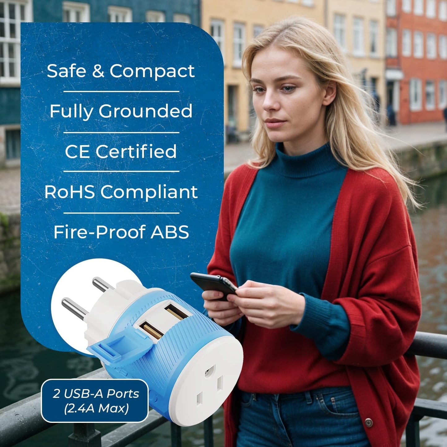 OREI Denmark Travel Plug Adapter with Dual USB - USA Input - Type K (U2U-20), Will Work with Cell Phones, Camera, Laptop, Tablets, iPad, iPhone and More