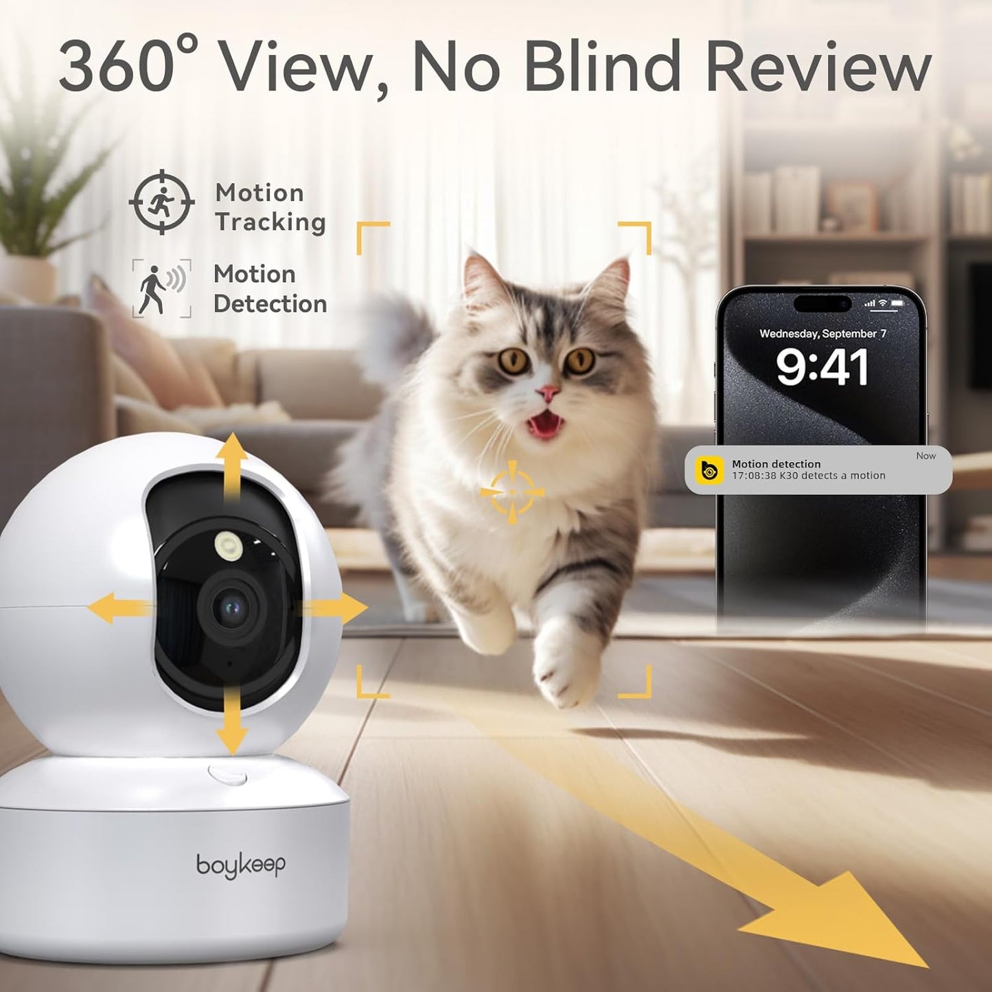 BoyKeep Indoor Camera - 2K Pet Camera, 5G/2.4GHz WiFi Cam for Baby Monitor with Phone App, 360° Pan & Tilt, 2-Way Audio, Color Night Vision, New for 2026 with 12s Free Cloud Storage