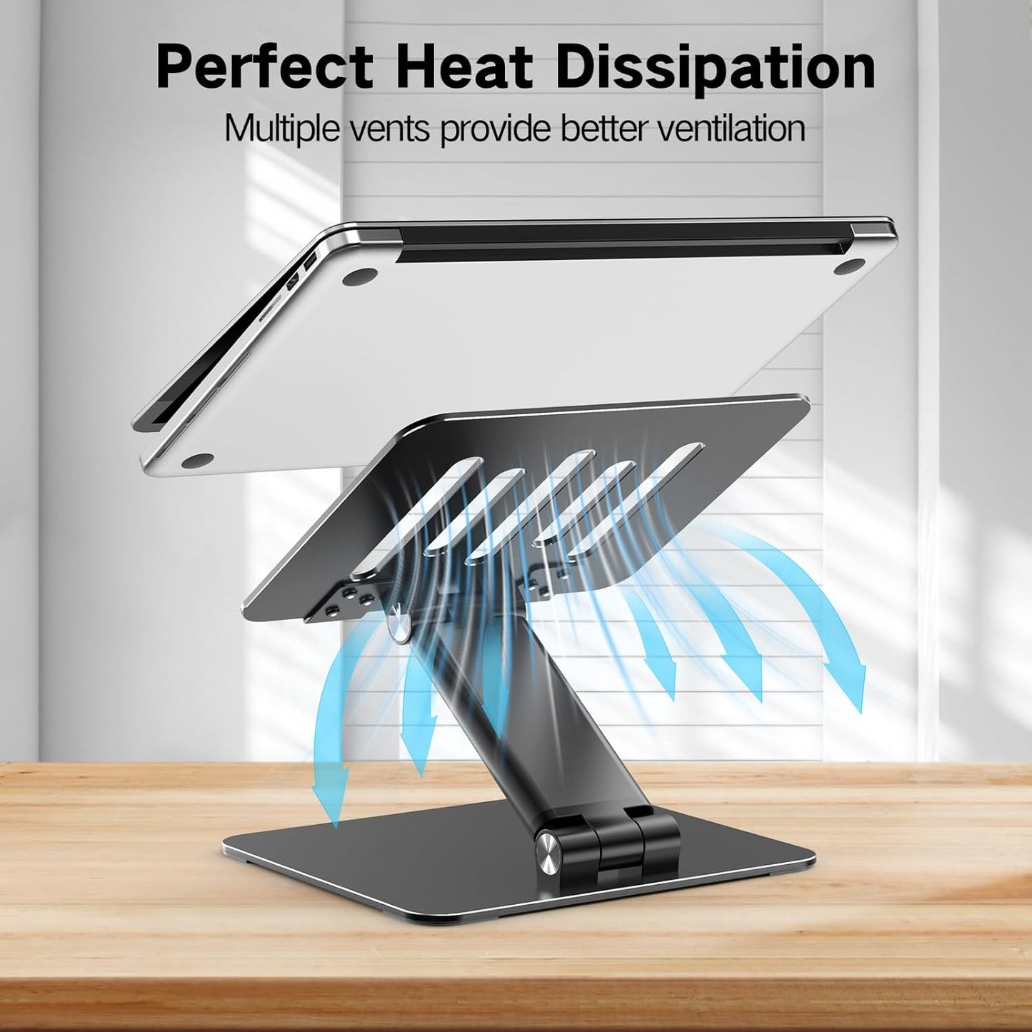 Tonmom Adjustable Laptop Stand for Desk, Metal Foldable Laptop Riser | Portable Laptop Holder, Ventilated Cooling Computer Notebook Stand Compatible with 10-17.3” Laptops