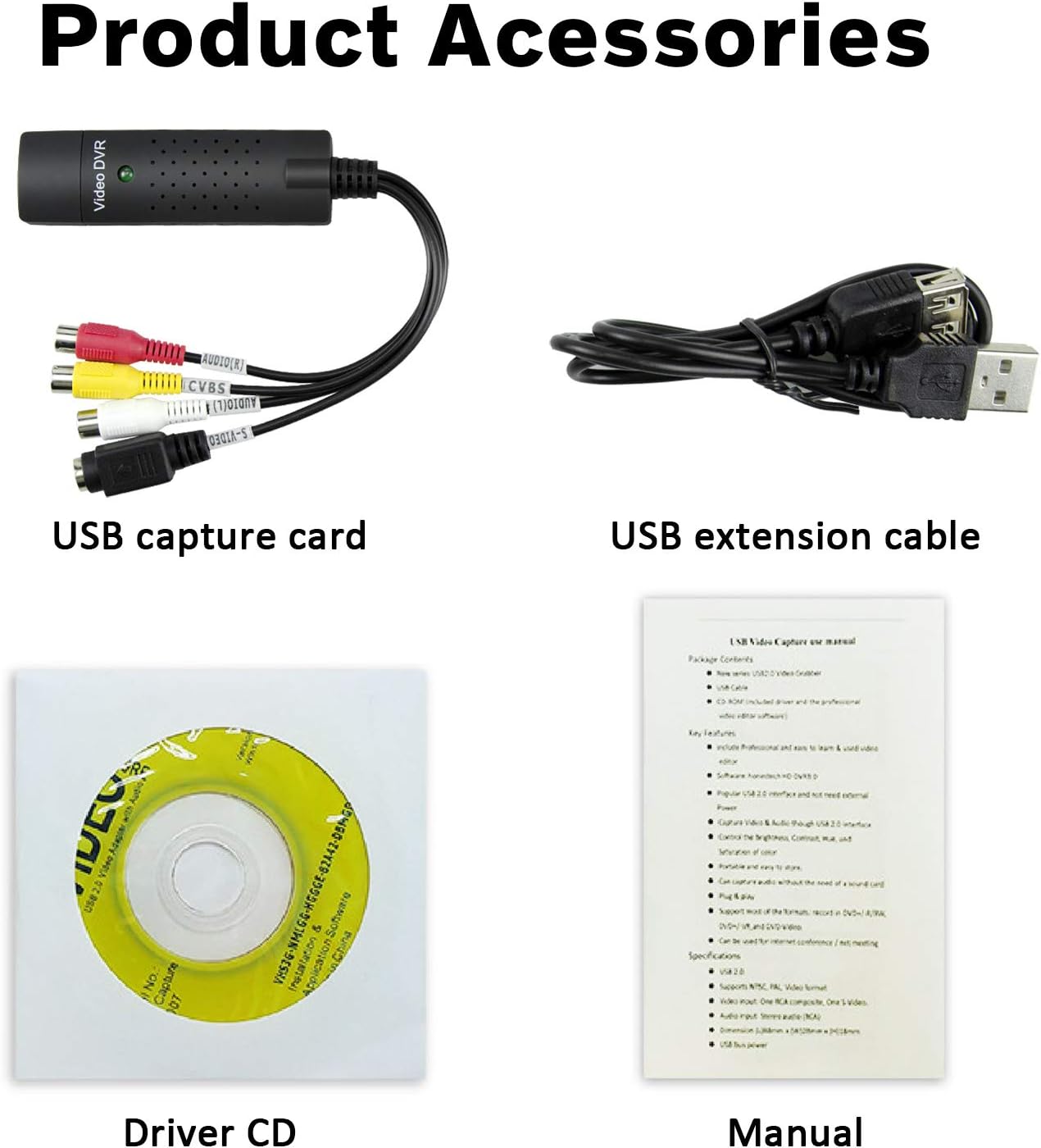 Little World USB 2.0 Audio/Video Converter, Video Capture Card VHS Box VHS VCR TV to Digital Converter, Windows 2000/XP/Vista/7/8/10/11/Mac