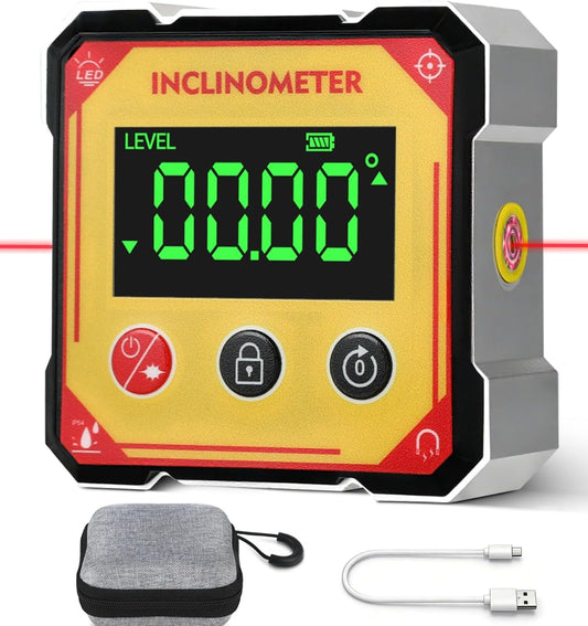 Digital Angle Finder with Laser & Strong Magnets – Cube Inclinometer for Table Saw, Woodworking Measuring Tool, Level Box with Bag (Waterproof/Dustproof)
