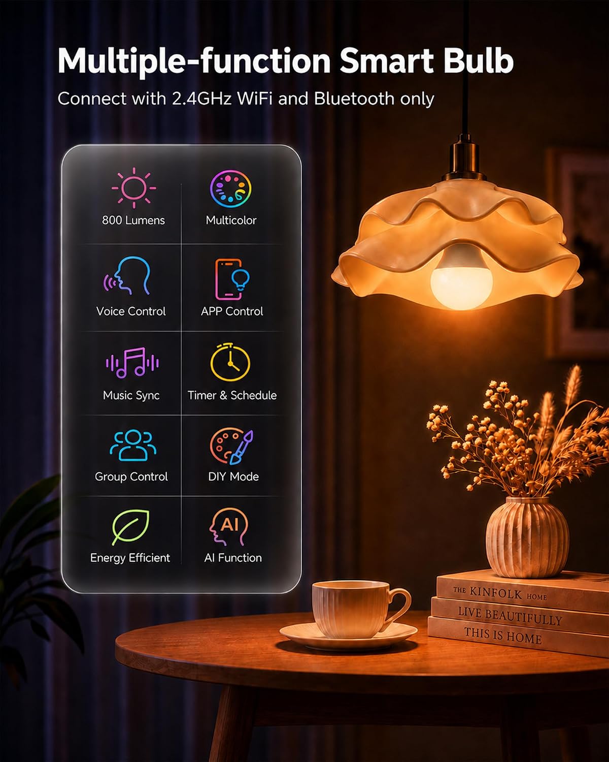TJOY 4 Pack Smart Light Bulbs, Bluetooth WiFi Led Bulb Work with Alexa &Google Assistant, RGB Color Changing Alexa Bulbs, Music Sync, 2700K-6500K, 9W(60W Equivalent), A19 E26 800LM, 2.4Ghz WiFi only