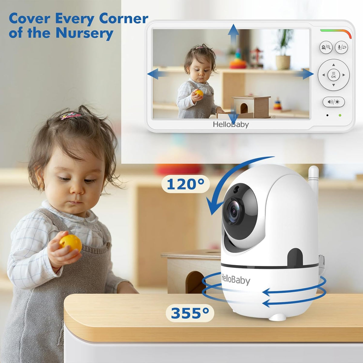 HelloBaby 6'' No WiFi Video Baby Monitor with Camera Audio, 30H Battery