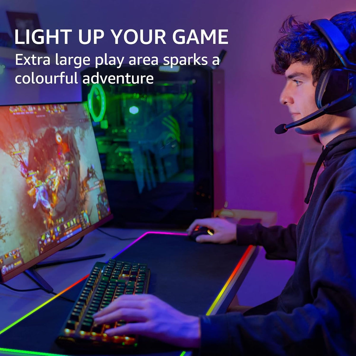 KTRIO RGB Large Gaming Mouse Pad, 31.5 x 11.8 in, RGB Black, XL | Smooth Micro-Weave Surface, RGB Lighting Design, Non-Slip Rubber Base, Durable Stitched Edges, Office & Home Use