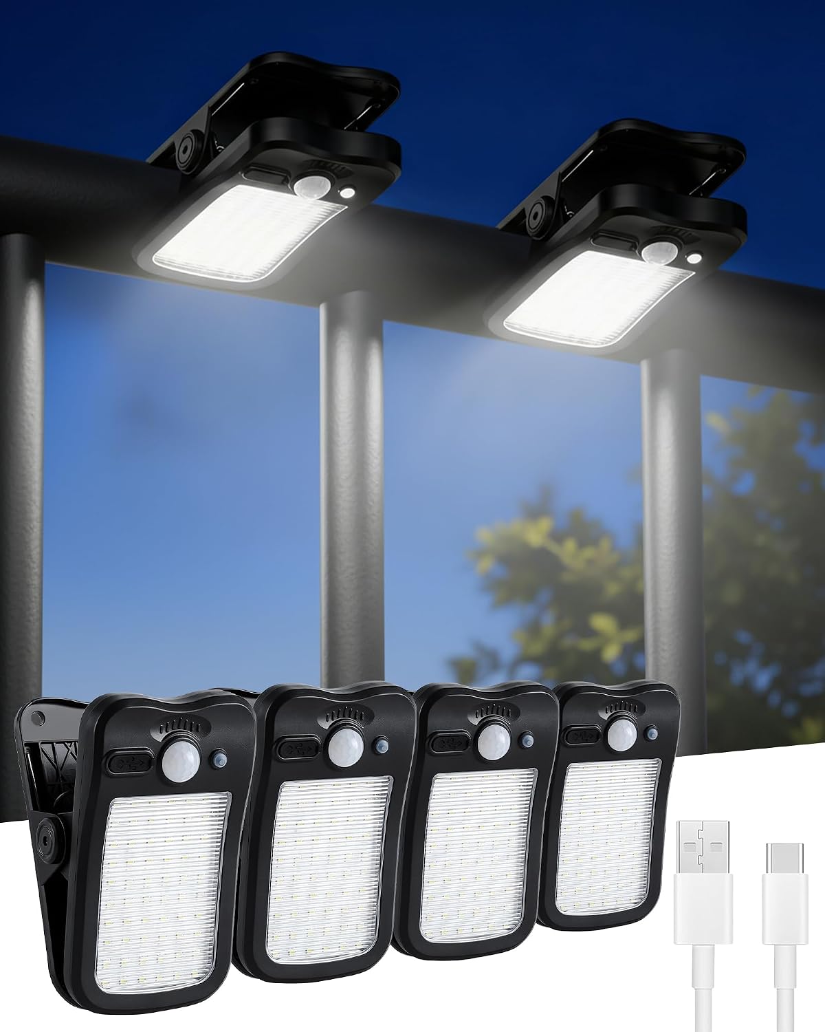 Clip On Solar Lights Outdoor, 60 LEDs Solar Motion Sensor Clamp On Light