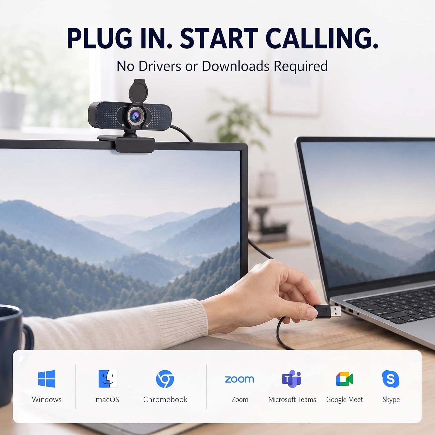 1080P Webcam for PC & Laptop with Microphone — Stay Connected | Plug and Play No Driver, Crystal Clear Video Auto Lighting, Privacy Physically Protected, Mount It Anywhere in Seconds