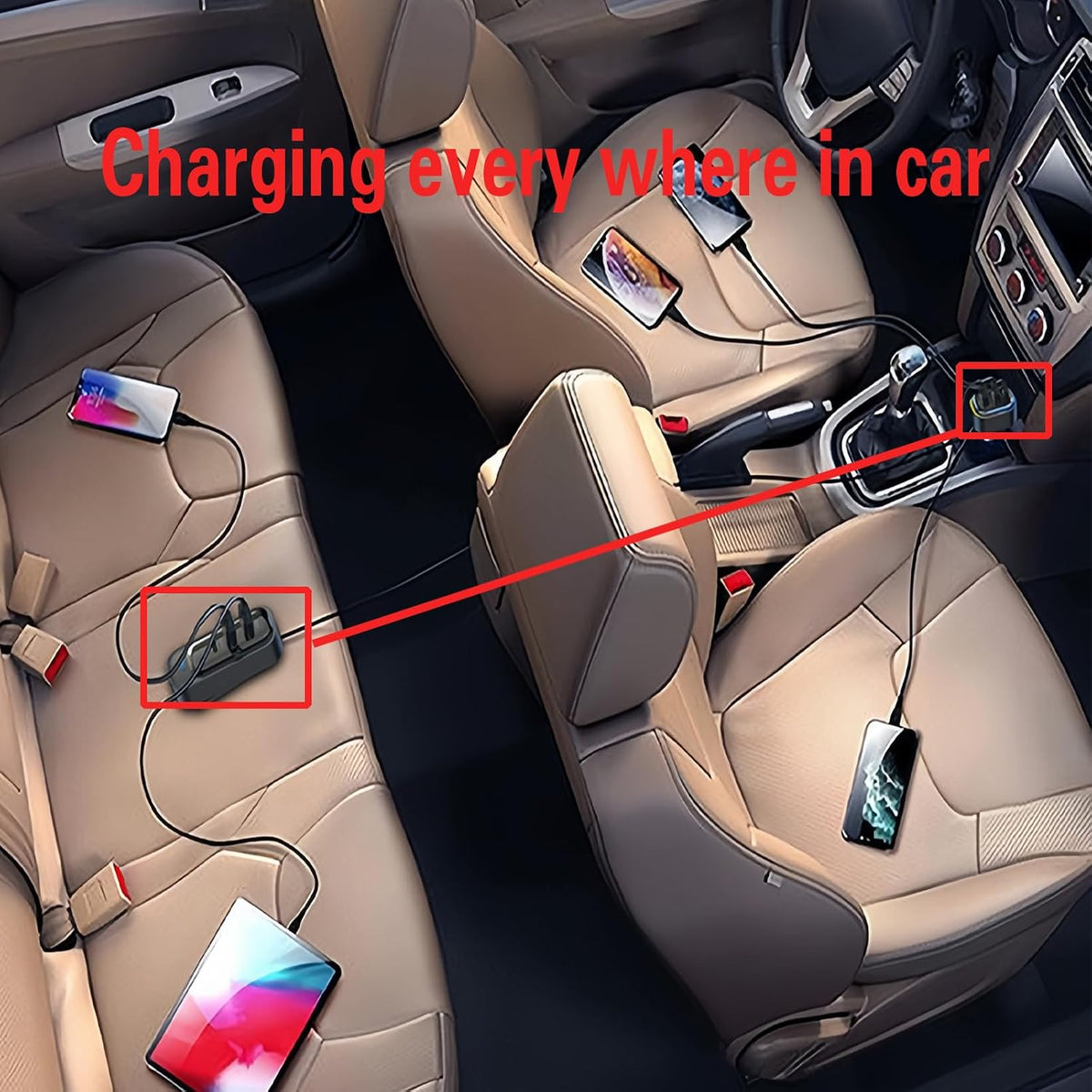 USB C Car Charger, Cigarette Lighter USB Charger, 81W Multiport 6-Port 5FT | PD & QC3.0 Fast Charger for Multiple Devices, Car Travel Essentials, Compatible with iPhone 15/16/17, Pad, Galaxy S24