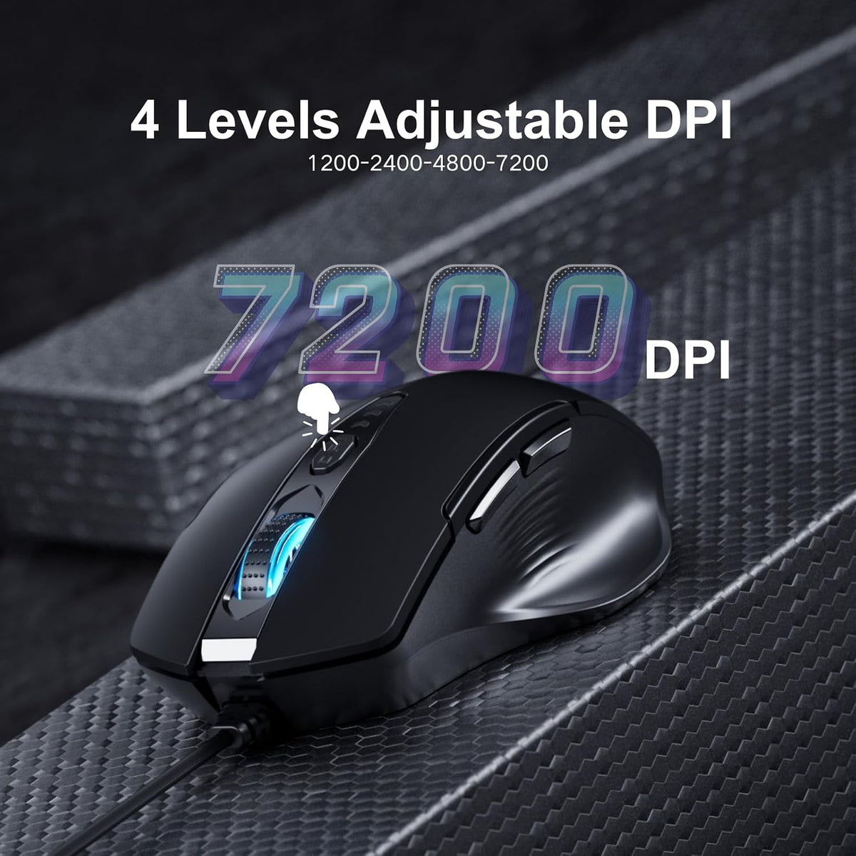 Uineer Wired Mouse, USB-A Computer Mouse with 6 Buttons,Adjustable | Plug-and-play USB-A wired connection with 6 programmable buttons, 7200 DPI and a 1.5 m cable.
